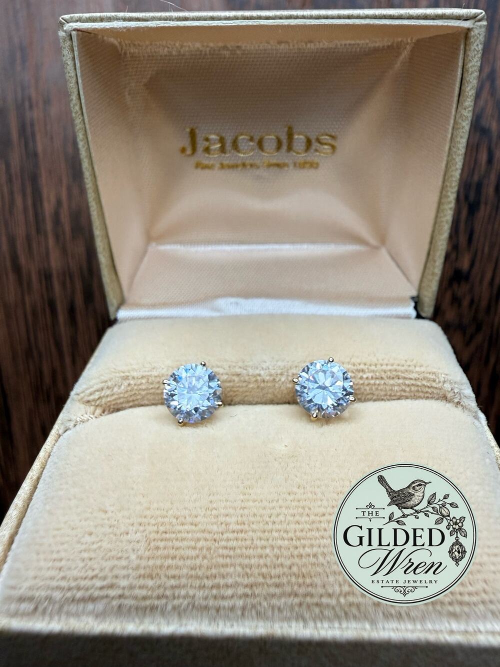 14K Yellow Gold Round CZ Solitaire Stud Earrings 6mm 1.36g